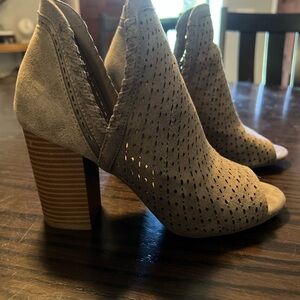 Fergalicious Women's Tan Peep-Toe Ankle Boots